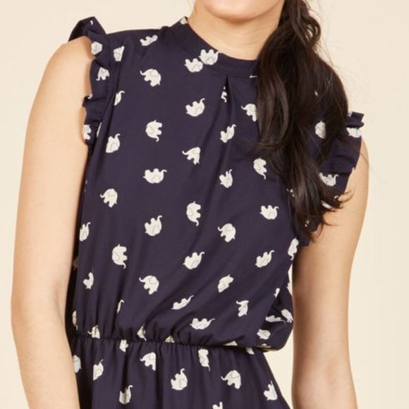 ModcCoth Professional Peplum Top in Elephants - Picture 2 of 5